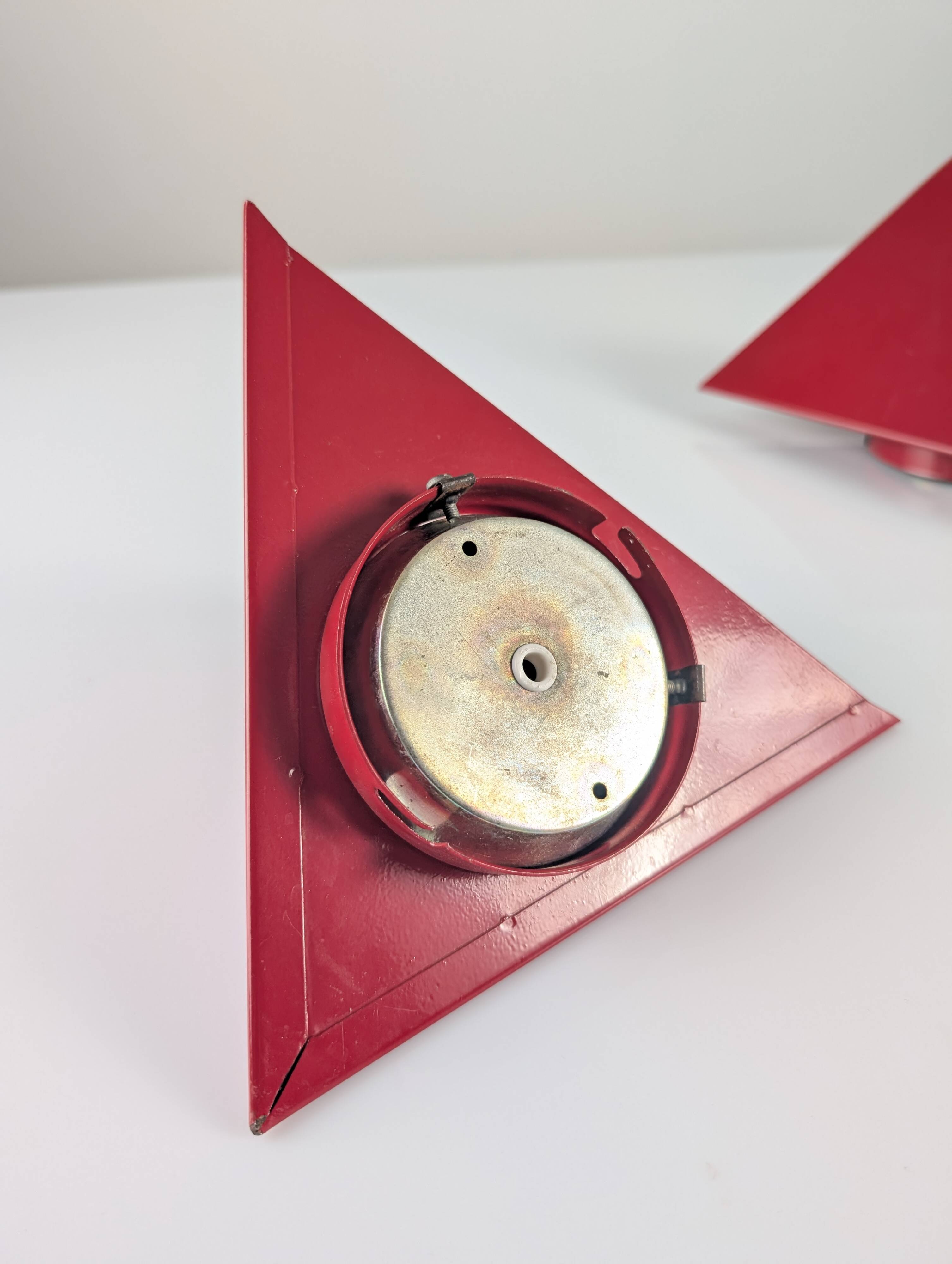 Geometric Red Metal Wall Sconces, 1970s