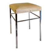 Tabouret vintage en métal chromé et similicuir blanc - mid. XXeme