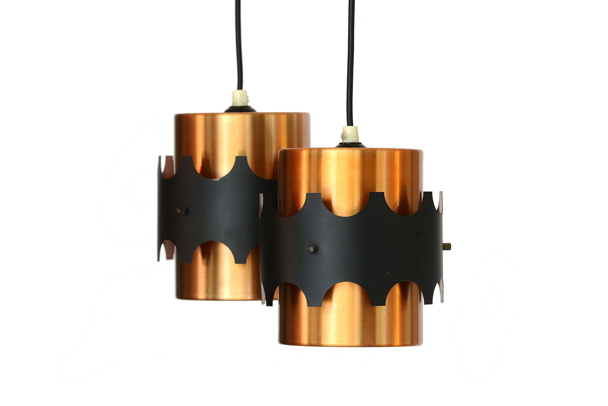 Pair of brass colored pendant lights by Werner Schou for Coronell Electro, Denmark 1960s