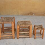 Tabouret berbère vintage bois et paille
