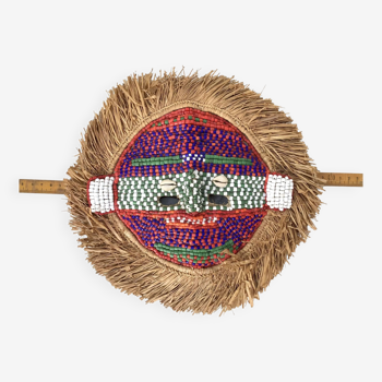 Kuba mask from Congo - Cowrie, Glass beads, Raffia, Fabric