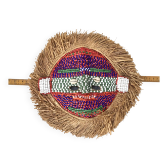Kuba mask from Congo - Cowrie, Glass beads, Raffia, Fabric