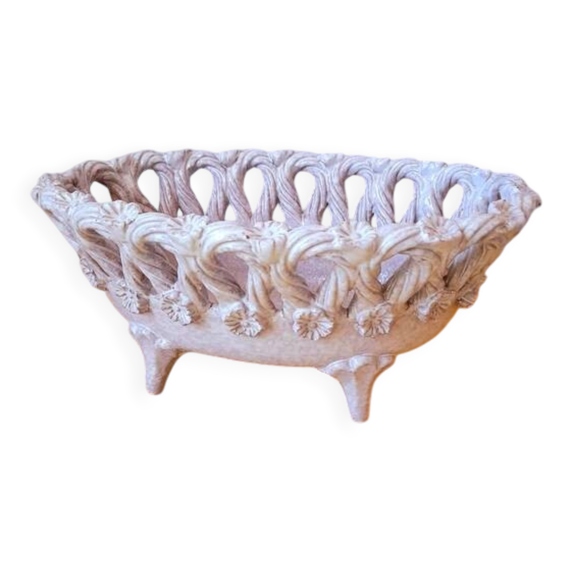 Woven ceramic fruit bowl, Fratelli Fanciullacci 1950