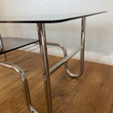 Table basse design en chrome et verre fumé années 60-70
