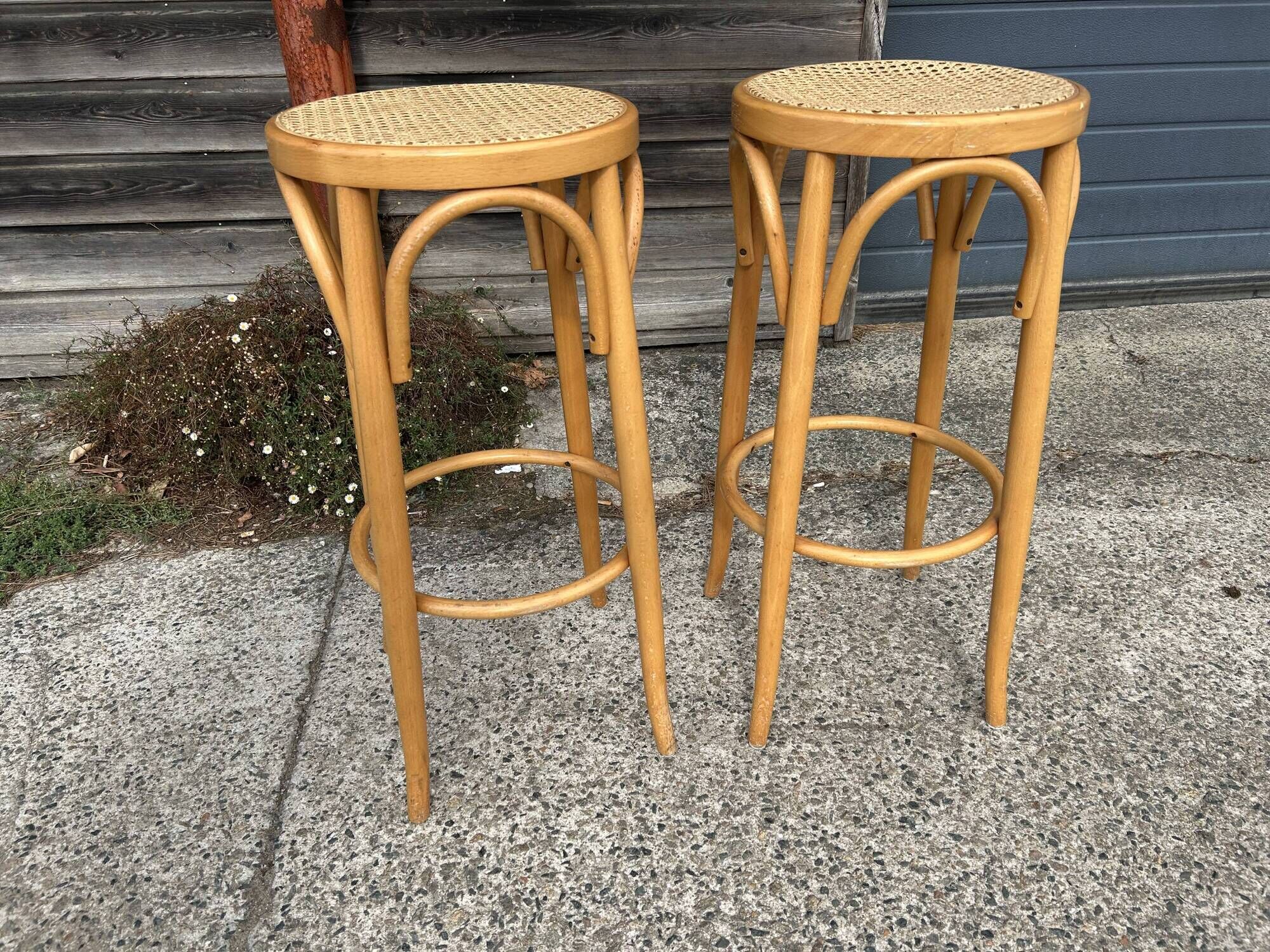 Set of 2 vintage rattan bar stools
