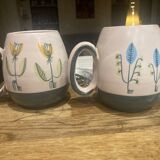 Set of two ceramic mugs signed Yvon ROY
