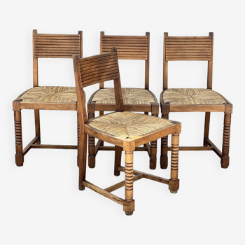 Set of 4 neo-Basque chairs in turned walnut