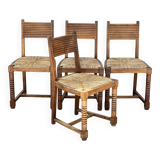Set of 4 neo-Basque chairs in turned walnut