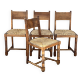 Set of 4 neo-Basque chairs in turned walnut