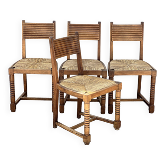 Set of 4 neo-Basque chairs in turned walnut