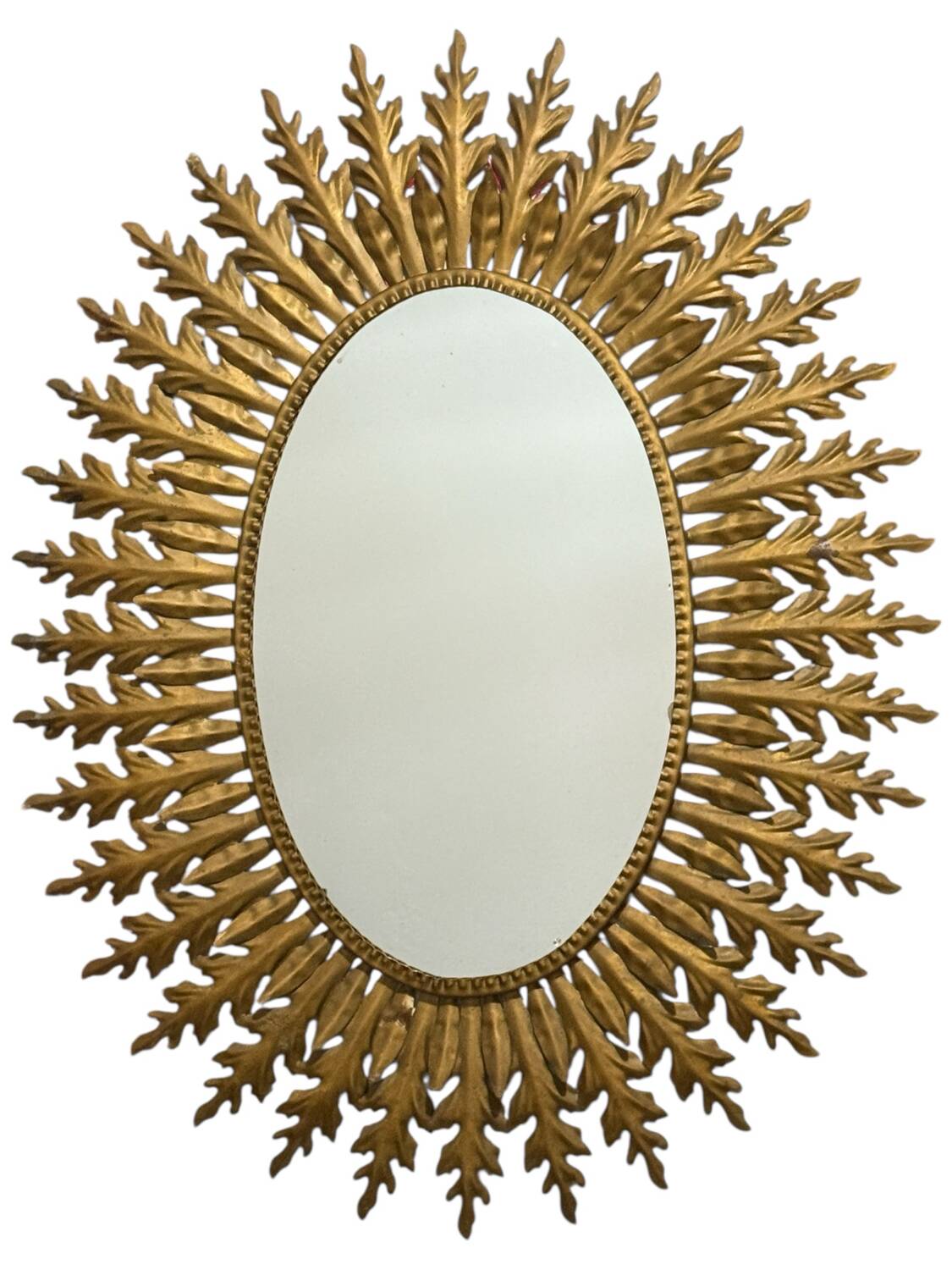 Miroir soleil en fer forgé doré, Espagne Ibiza années 50