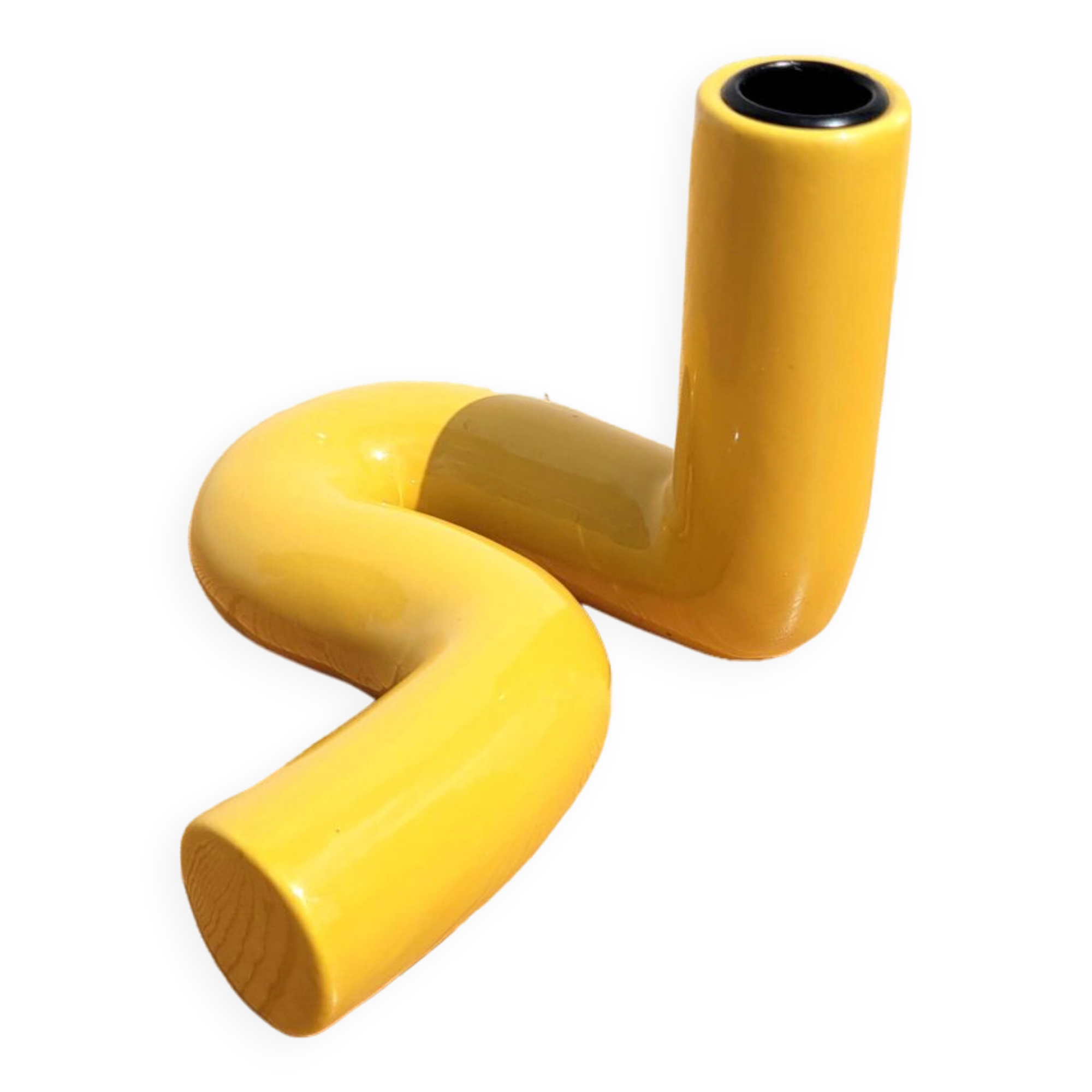 Yellow ceramic twist candle holder