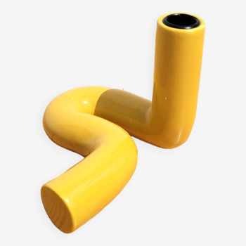 Yellow ceramic twist candle holder