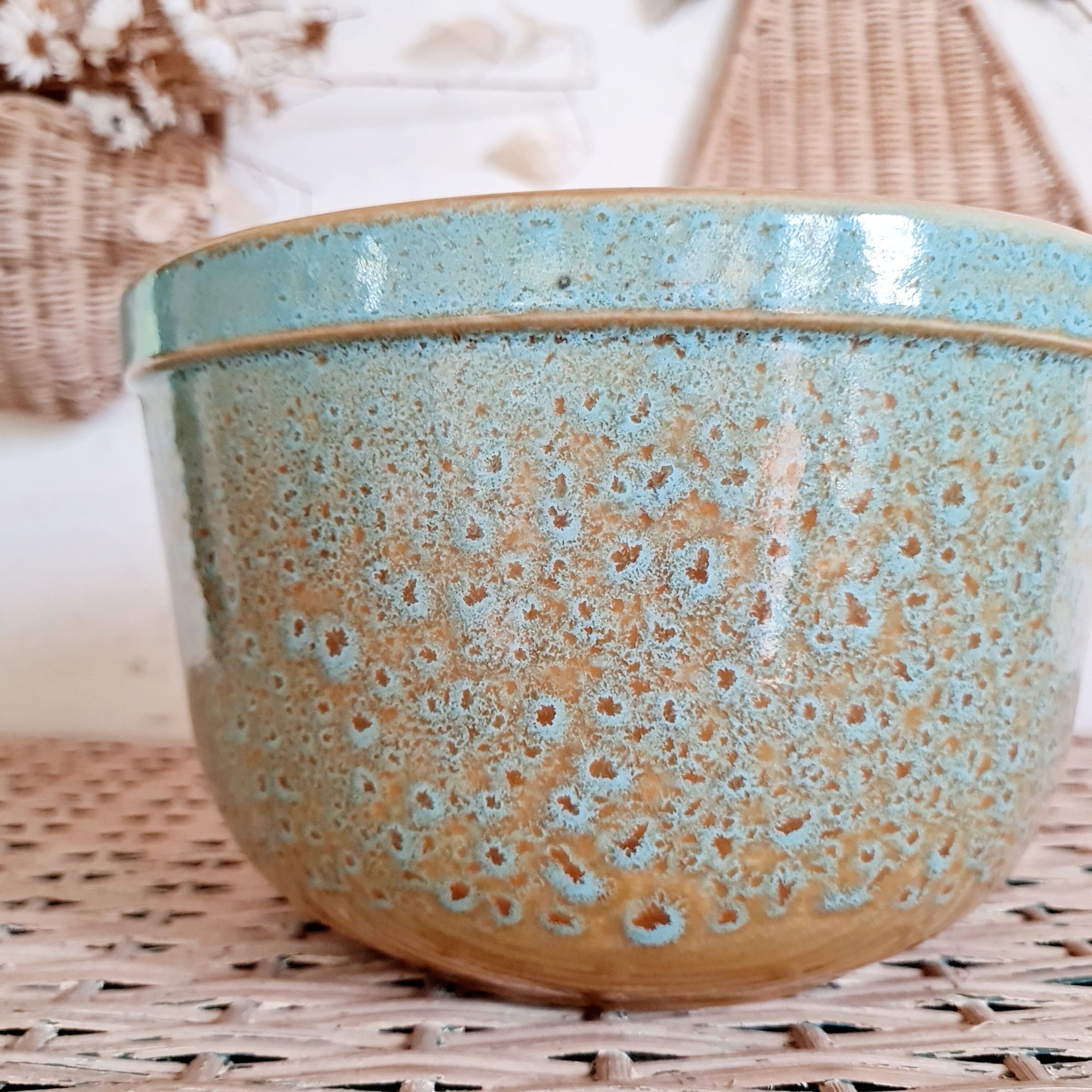 Old blue dish or salad bowl
