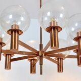 Lustre en cuivre et verre soufflé à la main par Ott International