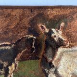 Portrait on the farm goats in the meadow 19th oil on canvas
