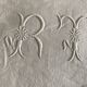 Tablecloth and 8 damask linen napkins embroidered RT circa 1900.