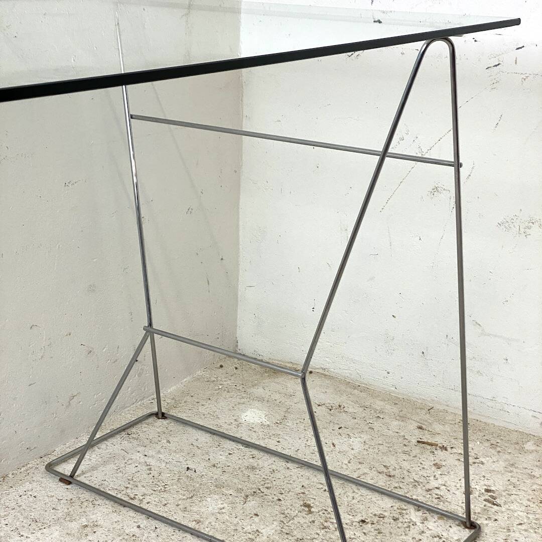 Minimalist glass and metal desk from the 1970s