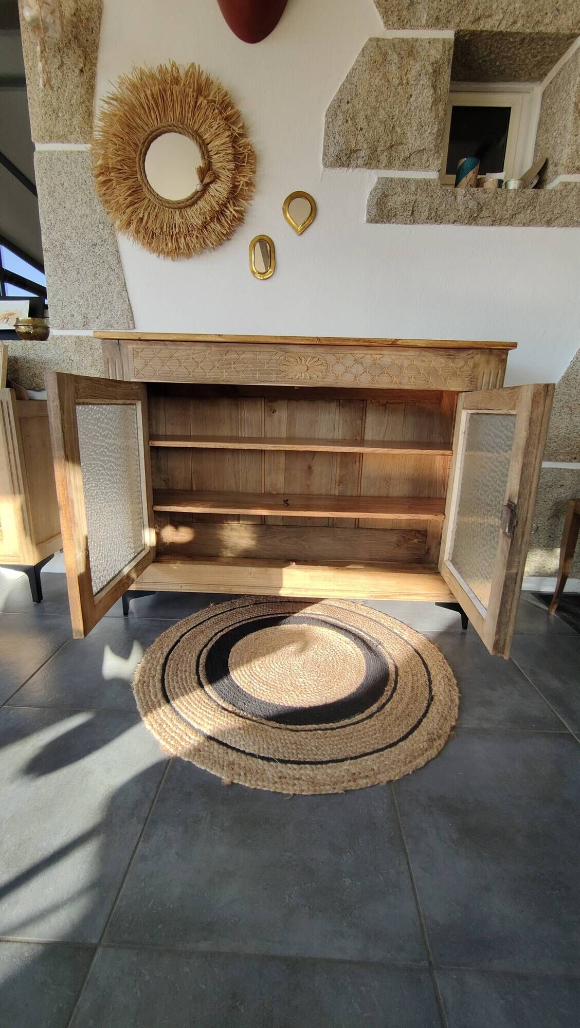 Old Art Deco Parisian buffet in stripped raw wood