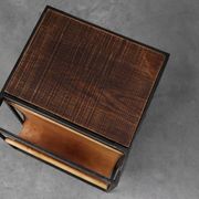 Mid-Century Magazine Holder in Metal, Wood and Leather, Belgium 1960s