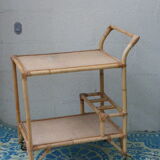 1960 vintage wicker rattan and bamboo trolley