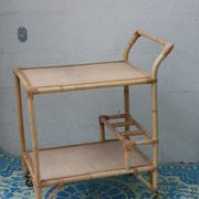 1960 vintage wicker rattan and bamboo trolley