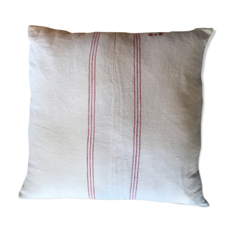 Lin cushion ecru red strips Torchon undus