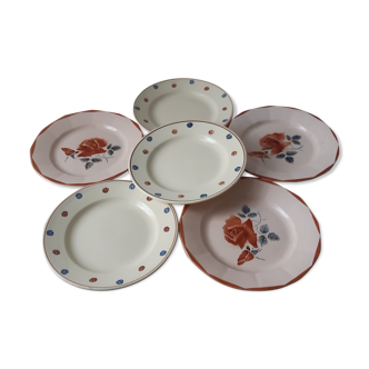 Lot de 6 assiettes plates dépareillées Digoin Sarreguemines