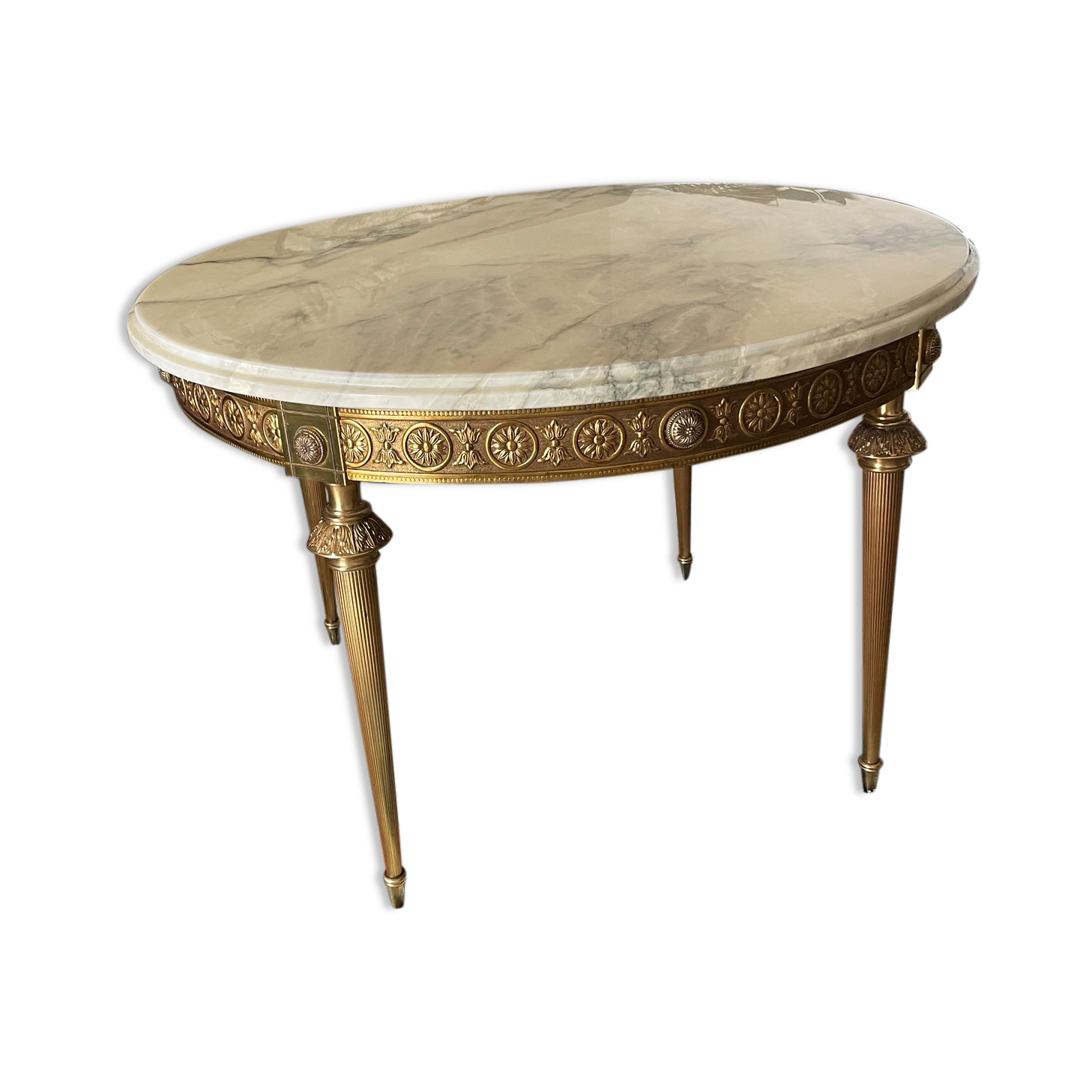 Neoclassical coffee table Louix XV in white marble and brass