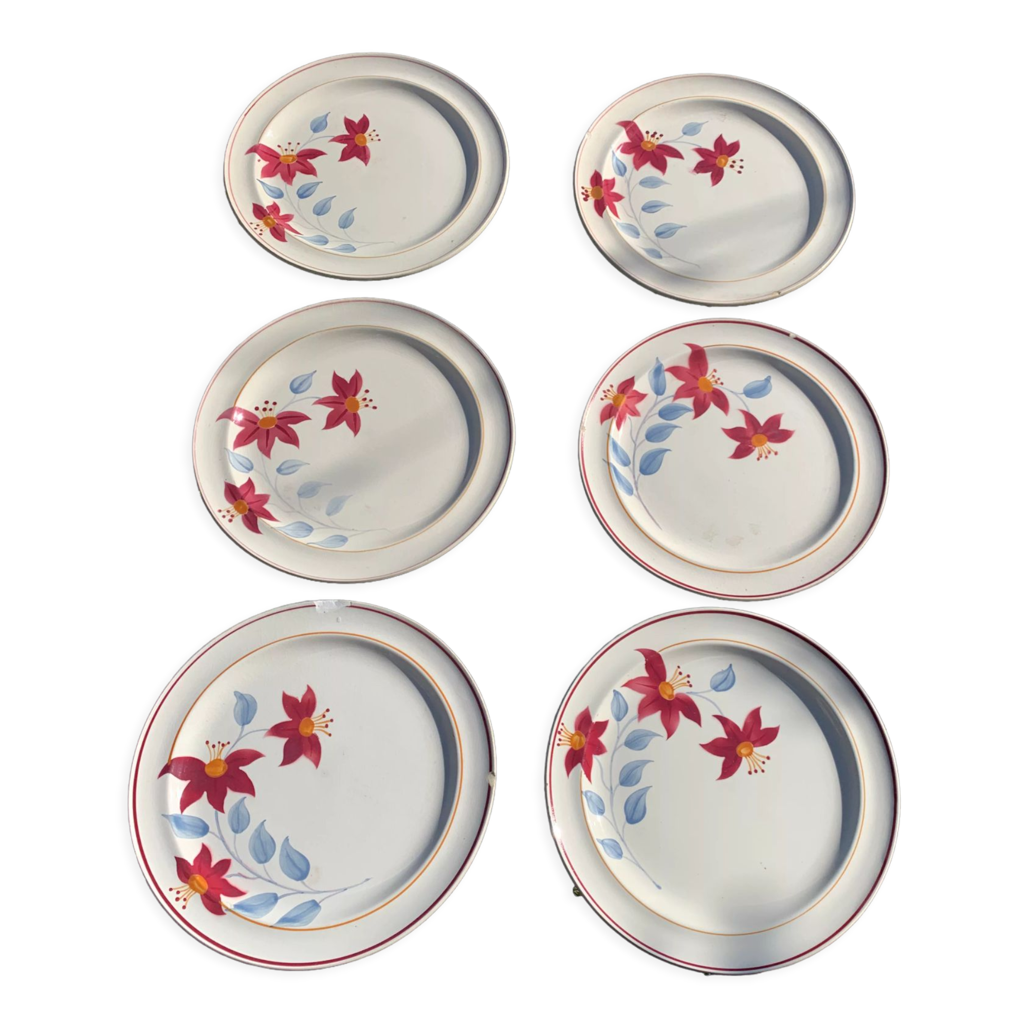 6 earthenware plates Sylvie Hamage Moulin des Loups Nord vintage model