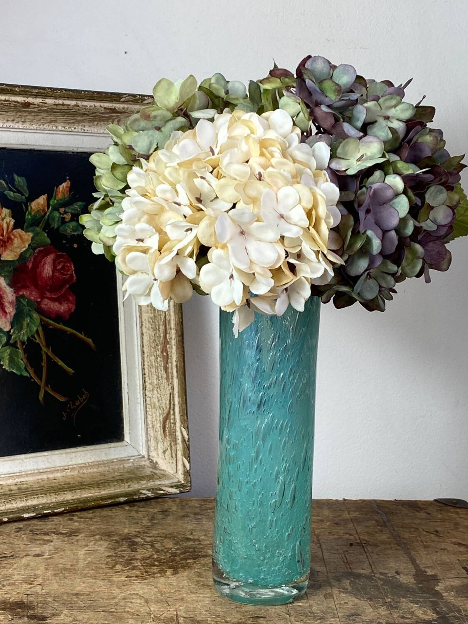 Vase tubulaire en verre bullé
