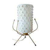 Lampe tripode des années 50 en laiton et verre bullé