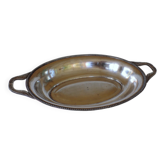Plat de service / corbeille / panier ovale en métal argenté