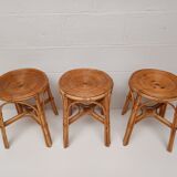 Bamboo table with extensions, 3 chairs and 3 stools from the 60s