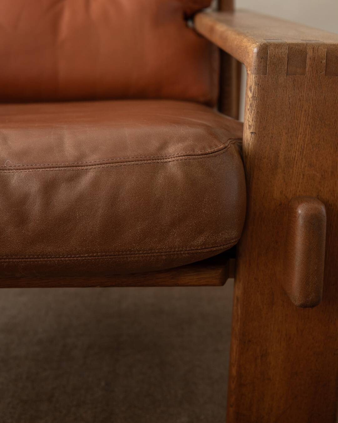 Fauteuil Bonanza par Esko Pajamies pour Asko en chêne et cuir, années 1960