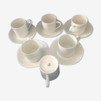 Set of 5 cups and coffee saucers, Porcelain de Limoges, Vintage