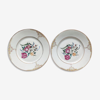 Pair of porcelain plates decorated with painted flowers
