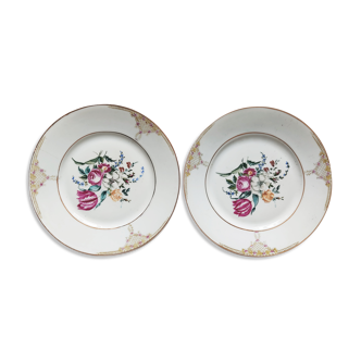 Pair of porcelain plates decorated with painted flowers