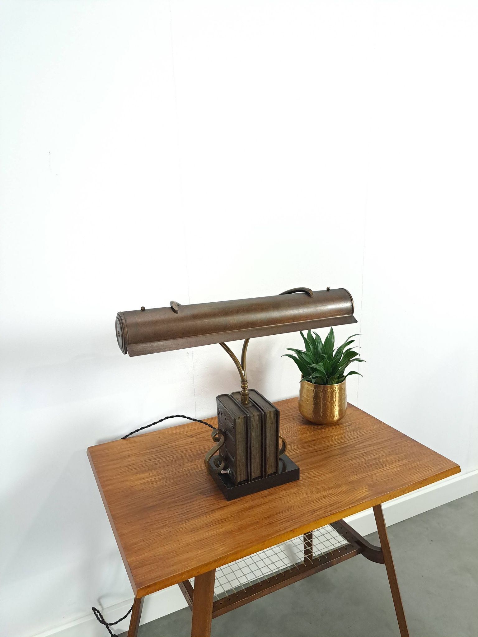 Lampe de bureau en bronze, lampe de banquier
