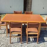 Formica teak table + 10 vintage Scandinavian style chairs