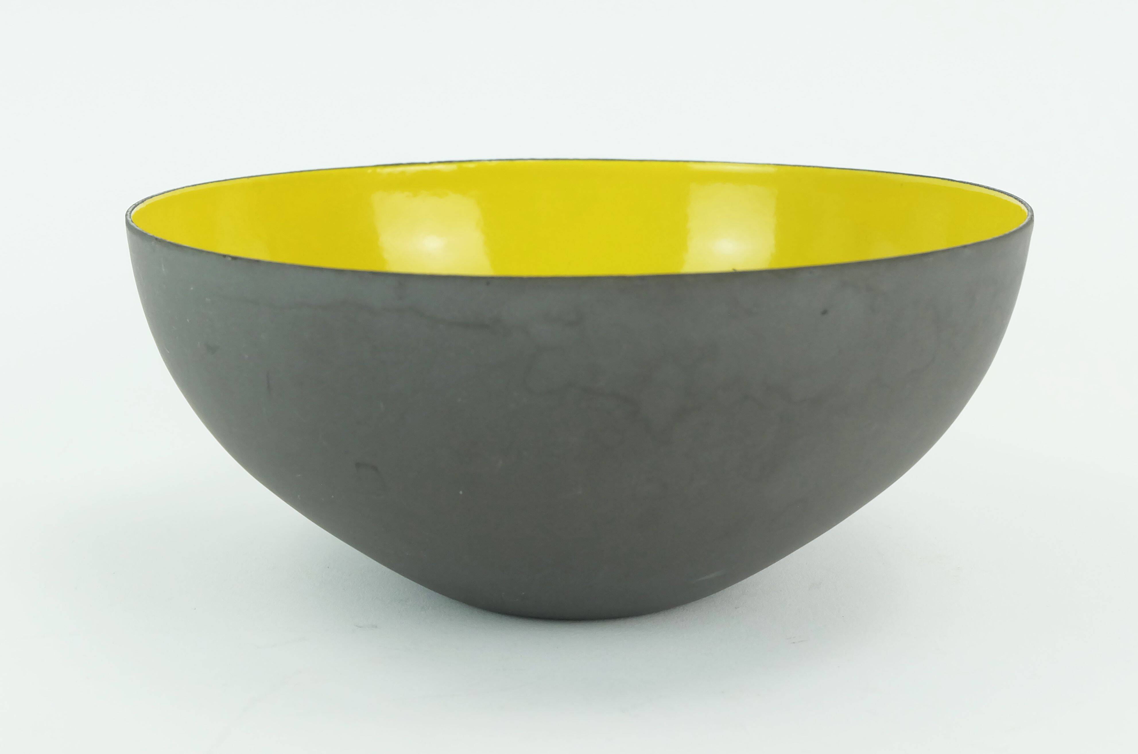 Vintage danish krenit bowl herbert krenchel yellow enamel torben orskov 50s