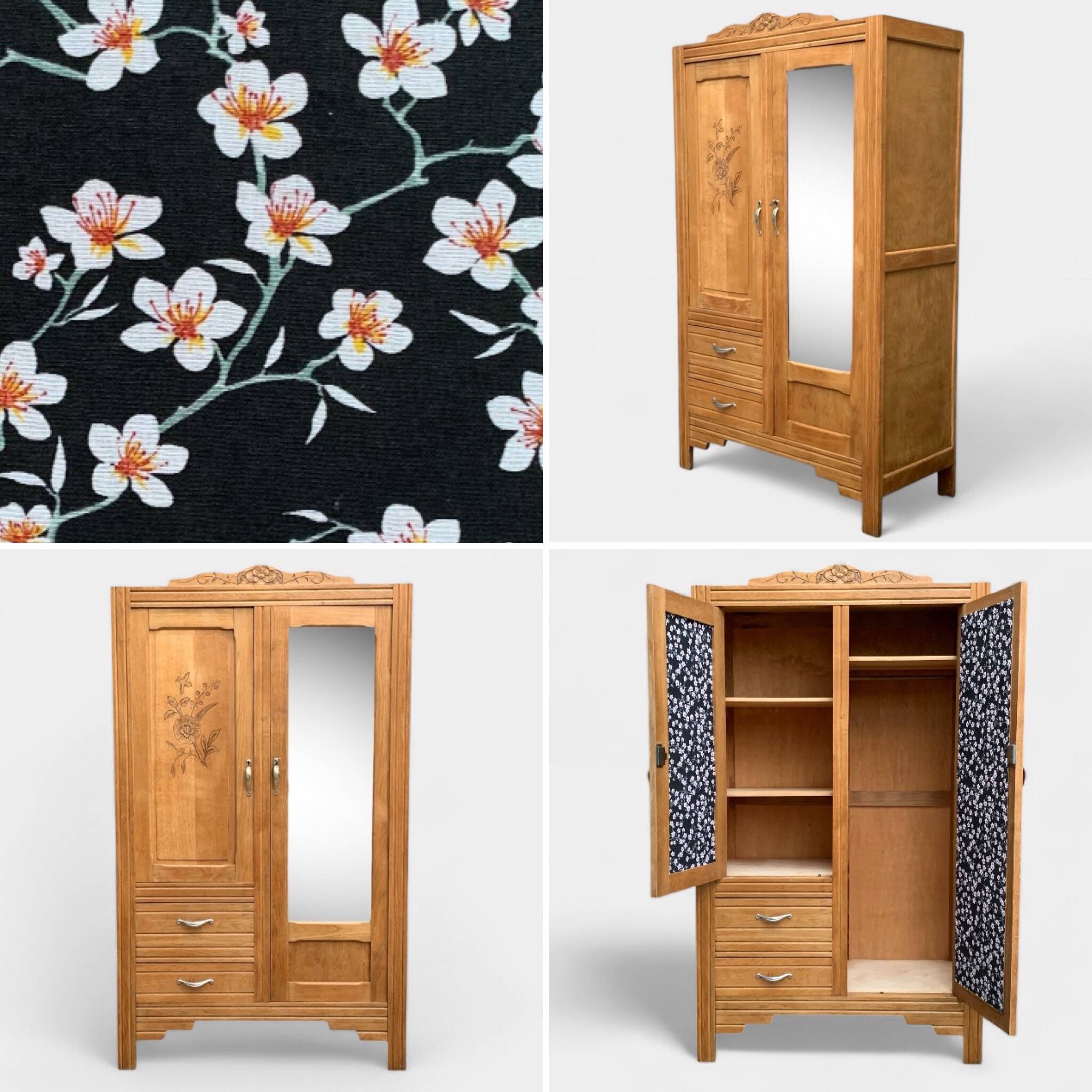 Parisian art deco hotel wardrobe in solid raw oak 1930