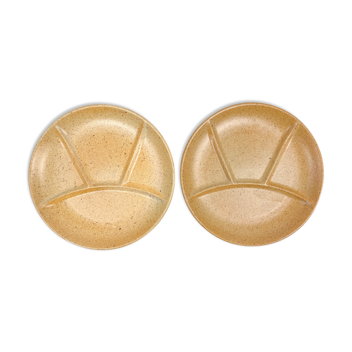 2 amber ceramic fondue plates made in france 1970