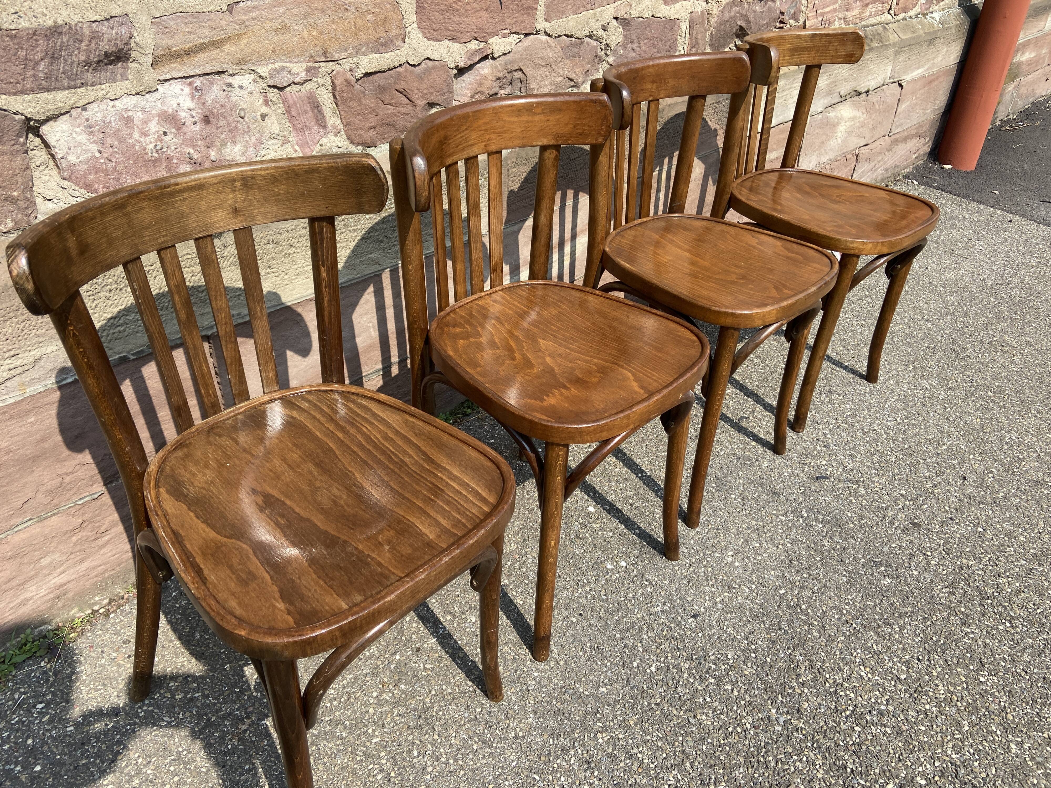Set of 4 Viennese chairs Curved wood Restaurant Paris bistro Fischel 50s vintage Bentwood Ton st