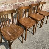 Set of 4 Viennese chairs Curved wood Restaurant Paris bistro Fischel 50s vintage Bentwood Ton st