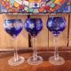 3 large cobalt blue cut crystal stemmed glasses