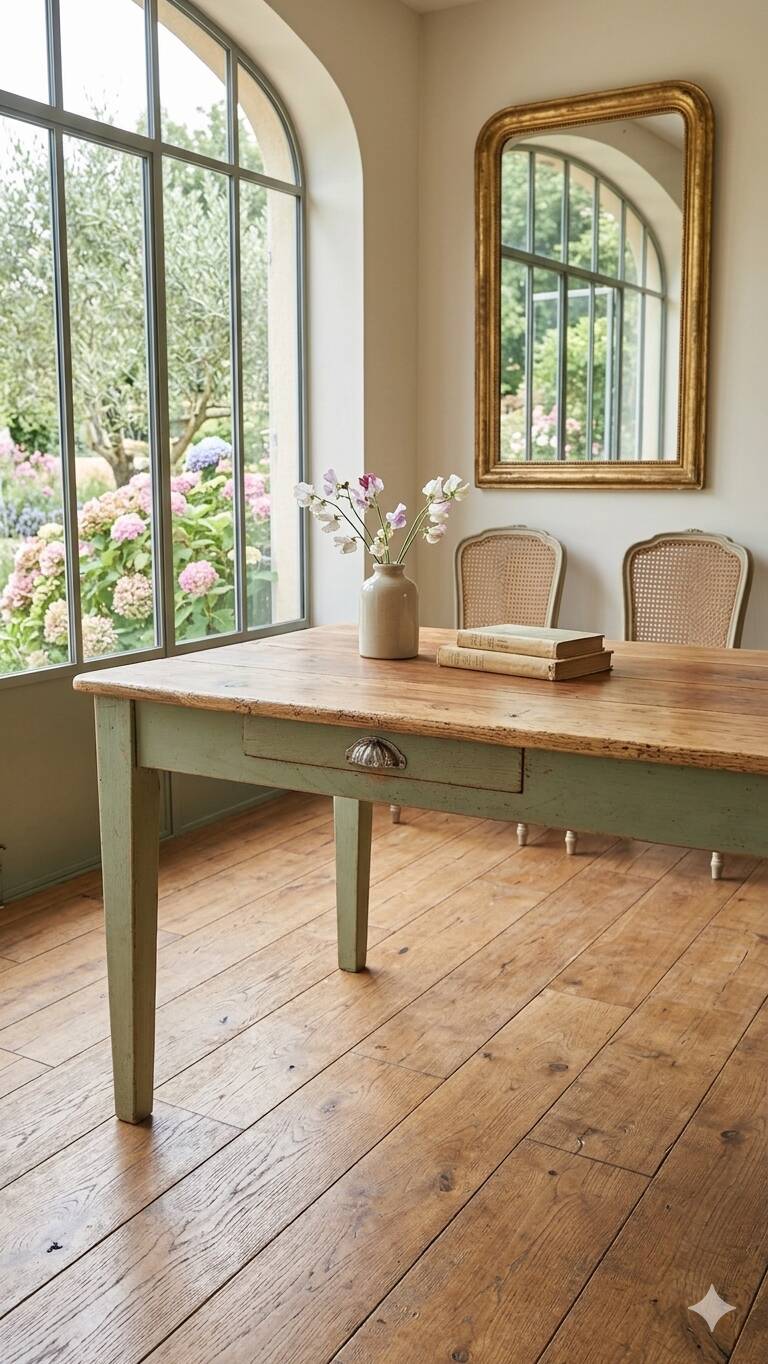 Table de ferme en chêne massif ,2 tiroirs, 2 rallonges,