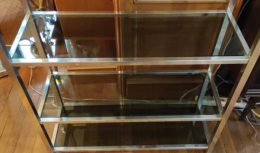Design shelf Roche Bobois, chromed metal and smoked glass