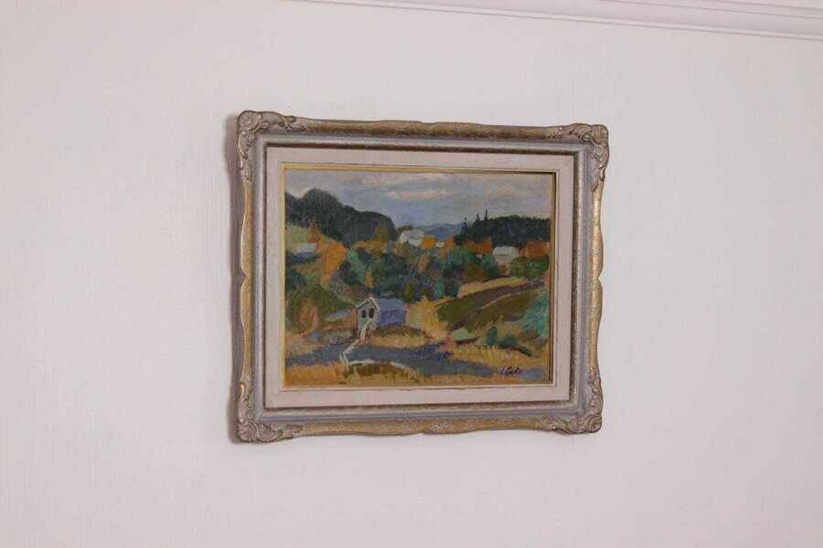 Original mid-century Swedish oil on panel – “Landscape with House” – vintage & framed – 42 × 52 cm (16.5" × 20.5")