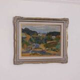 Original mid-century Swedish oil on panel – “Landscape with House” – vintage & framed – 42 × 52 cm (16.5" × 20.5")